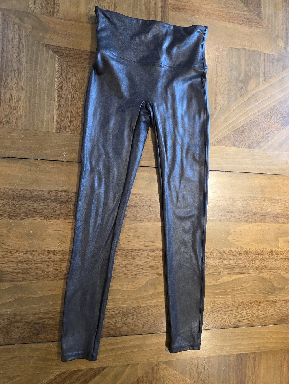 Spanx Faux Leather Leggings Sz Medium Petite Black Stretch Ankle See Measurement